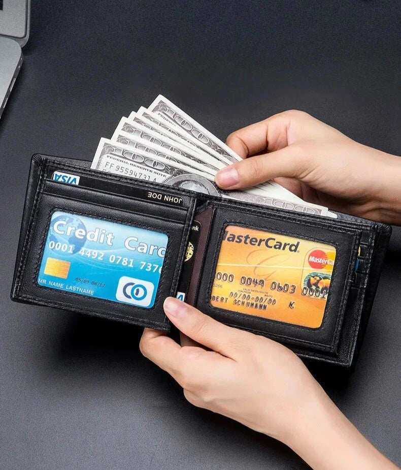 Carteira Masculina Slim em Couro Bullcaptain Modelo Lucian Aberta