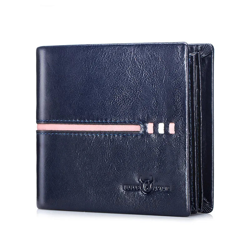 Carteira Masculina Slim em Couro Bullcaptain Modelo Lucian Cor Azul